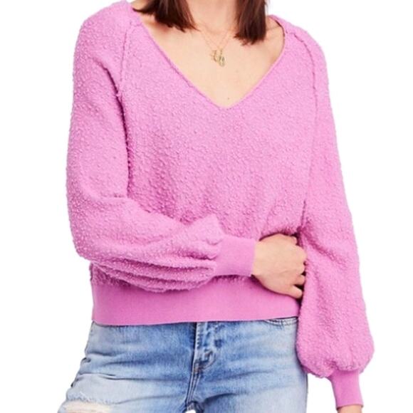 Free People Found My Friend Bouclé Pink Orchid Pullover Small - Picture 1 of 4